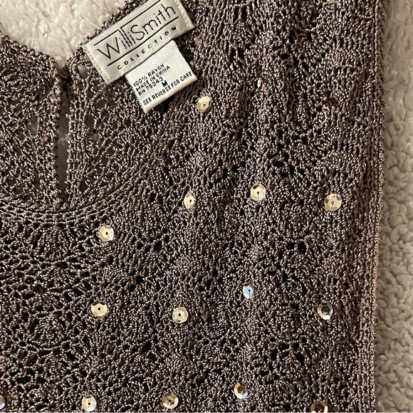 Will Smith Collections Light Brown Open Knit Sequins Sleeveless Sweater SZ M - Picture 3 of 5